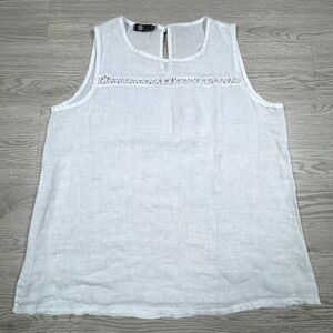 M Women Tank Top White Small Linen Crochet Lace Detail Made in Italy Sleeveless